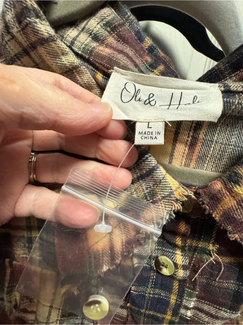Oli & Hali "Delicate Embrace" Bleach Plaid Velvet Ruffle Shirt - Picture 3 of 3